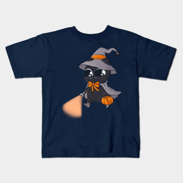 Forest Trail Mage Cat Kids T-Shirt by LenasScribbles